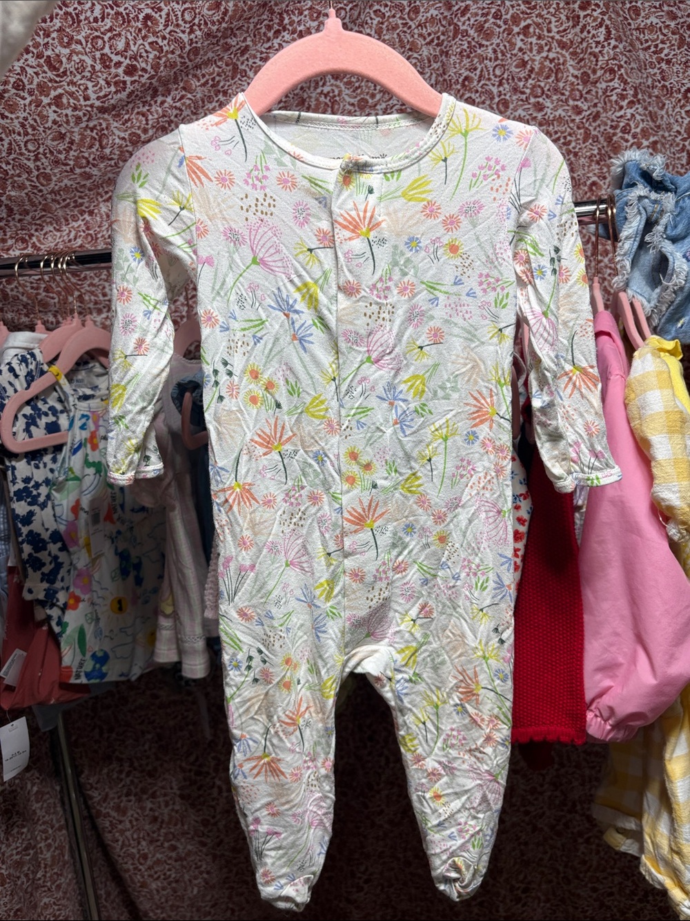 Magnetic Me Baby Floral Footie in White with Pink, Green & Orange Accents